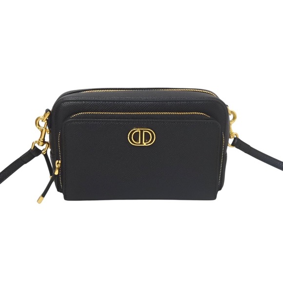 Dior Black  Double Bag Pouch Shoulder Caro Leather Christian - Picture 1 of 8